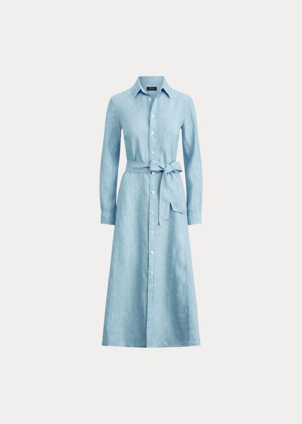 Ralph Lauren Linen Shirtdress Světle Blankyt | OSWieXuh