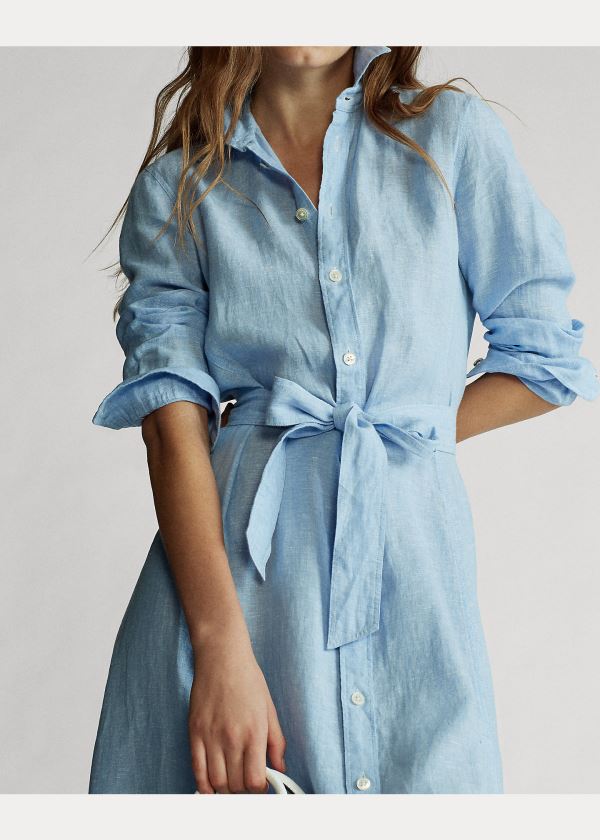 Ralph Lauren Linen Shirtdress Světle Blankyt | OSWieXuh