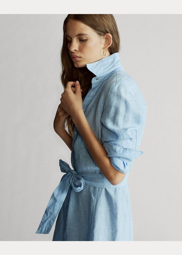 Ralph Lauren Linen Shirtdress Světle Blankyt | OSWieXuh
