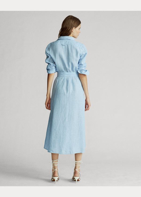 Ralph Lauren Linen Shirtdress Světle Blankyt | OSWieXuh