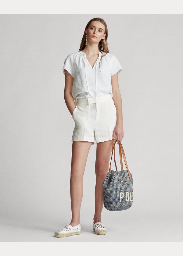 Ralph Lauren Linen Tie-Neck Blouse Bílé | odq7w6BB