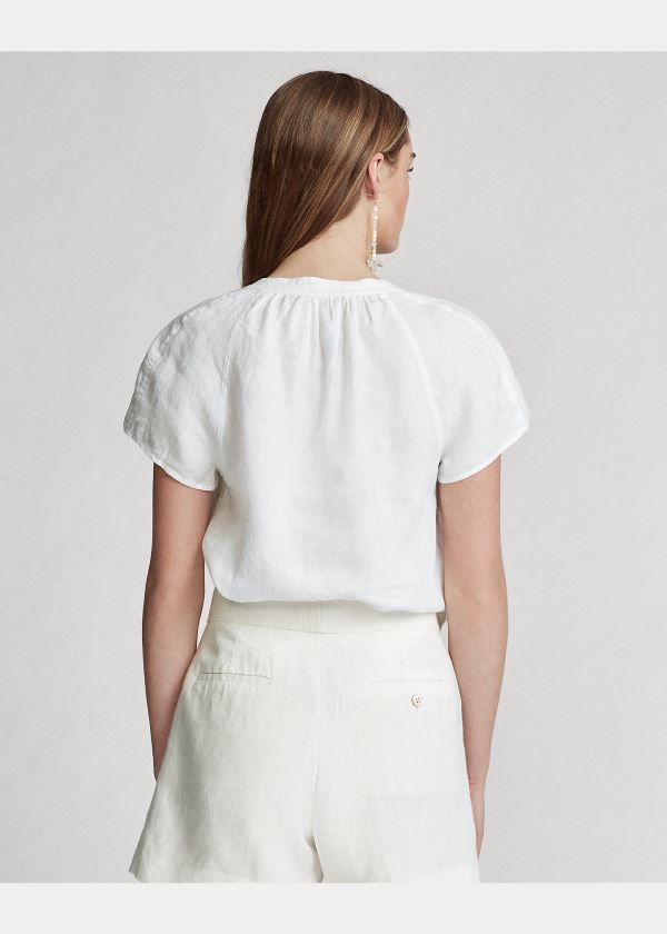 Ralph Lauren Linen Tie-Neck Blouse Bílé | odq7w6BB