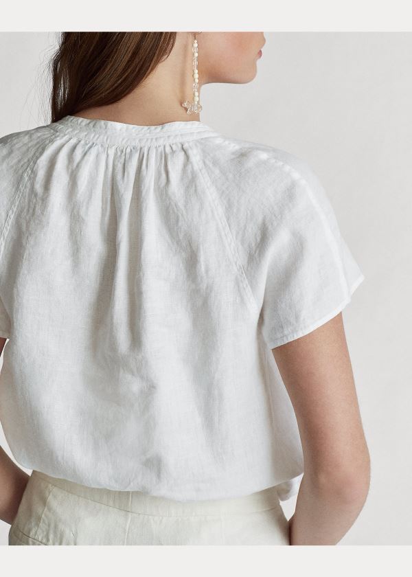 Ralph Lauren Linen Tie-Neck Blouse Bílé | odq7w6BB