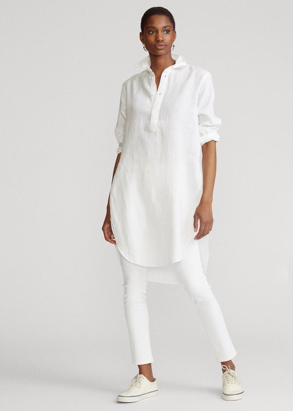 Ralph Lauren Linen Tunic Bílé | irgIN3nB