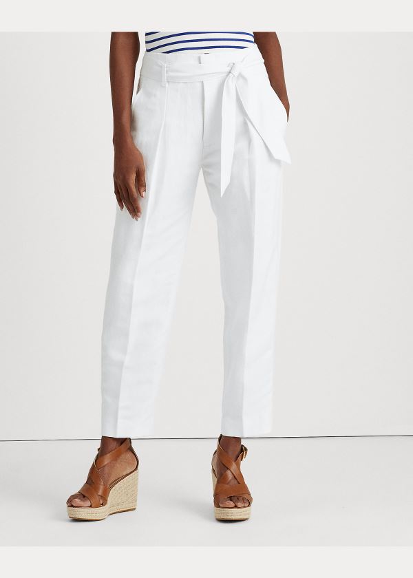 Ralph Lauren Linen-Twill Cropped Pant Bílé | v16PtJGW