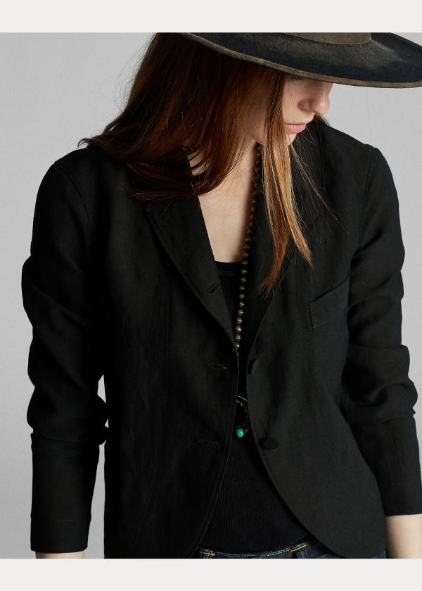 Ralph Lauren Linen-Wool Three-Button Jacket Černé | UyeEEv9K