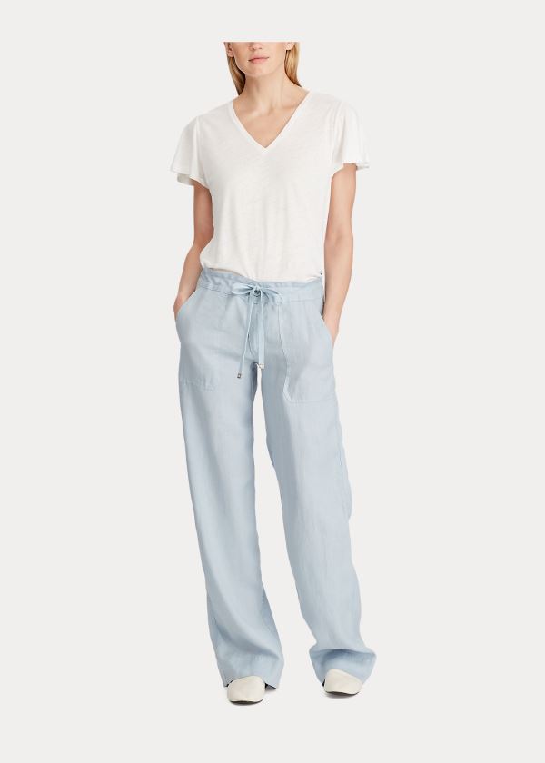 Ralph Lauren Linen Široké-Leg Pant Blankyt | J7bIlNiG