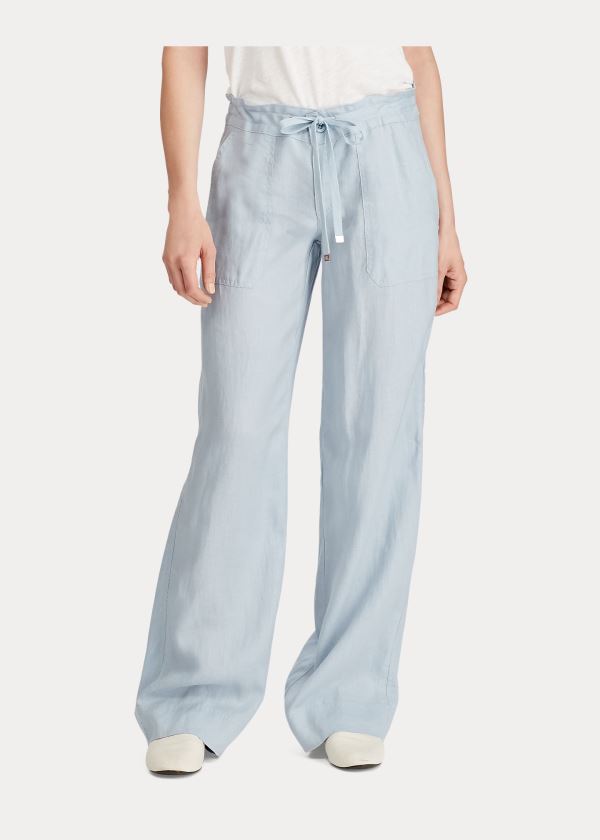 Ralph Lauren Linen Široké-Leg Pant Blankyt | J7bIlNiG