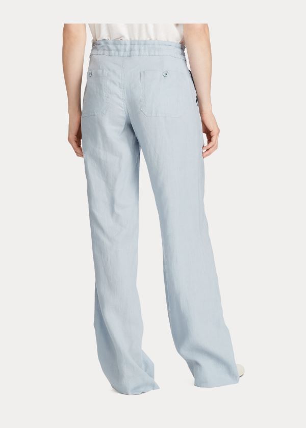 Ralph Lauren Linen Široké-Leg Pant Blankyt | J7bIlNiG