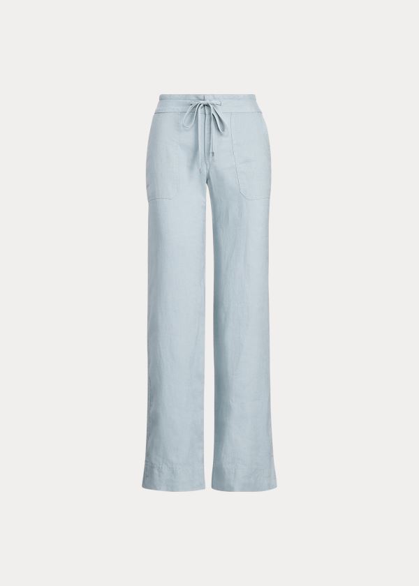 Ralph Lauren Linen Široké-Leg Pant Blankyt | J7bIlNiG