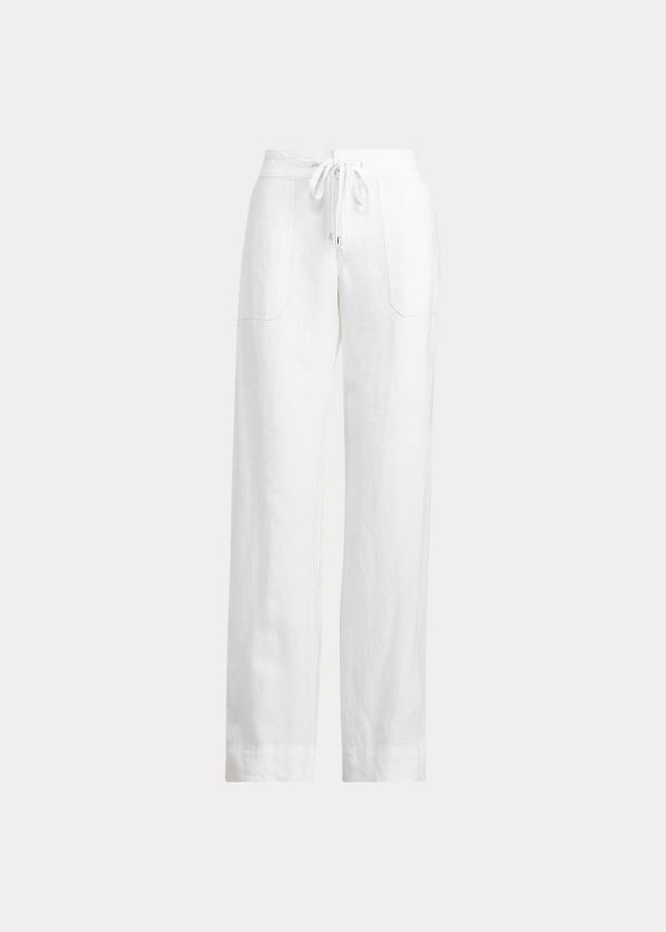 Ralph Lauren Linen Široké-Leg Pant Bílé | 6A2INtic