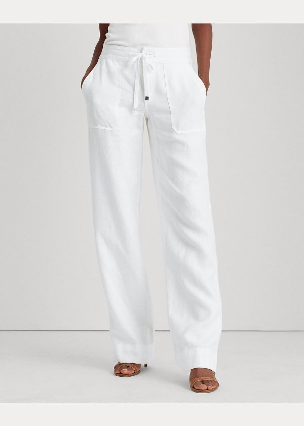 Ralph Lauren Linen Široké-Leg Pant Bílé | 6A2INtic