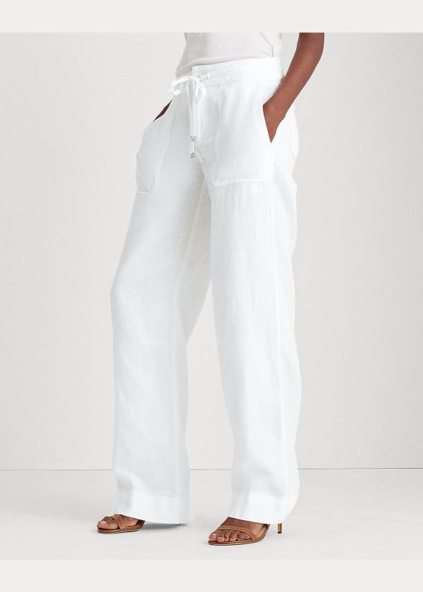 Ralph Lauren Linen Široké-Leg Pant Bílé | 6A2INtic
