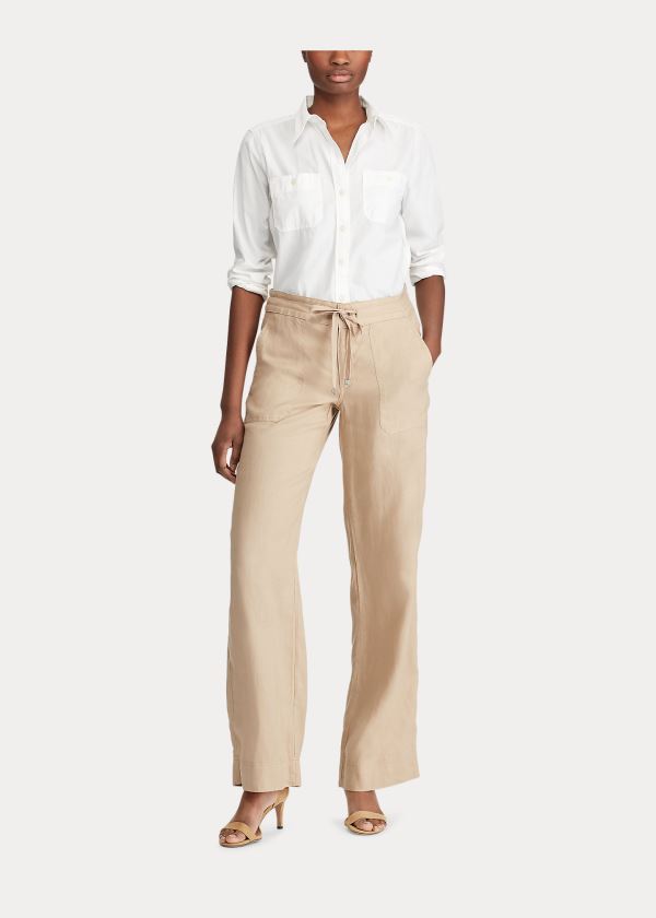 Ralph Lauren Linen Široké-Leg Pant Hnědé | JrS03QGe