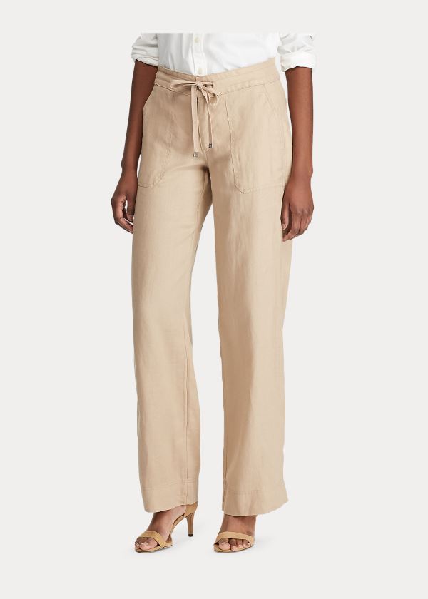 Ralph Lauren Linen Široké-Leg Pant Hnědé | JrS03QGe