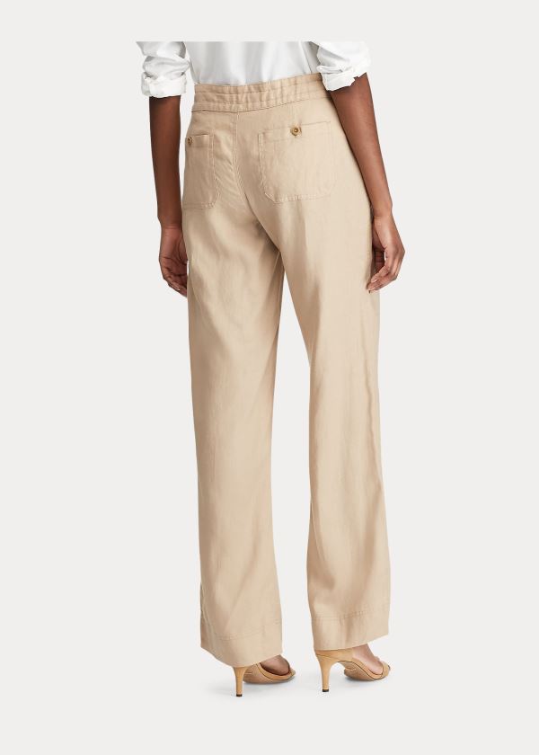 Ralph Lauren Linen Široké-Leg Pant Hnědé | JrS03QGe