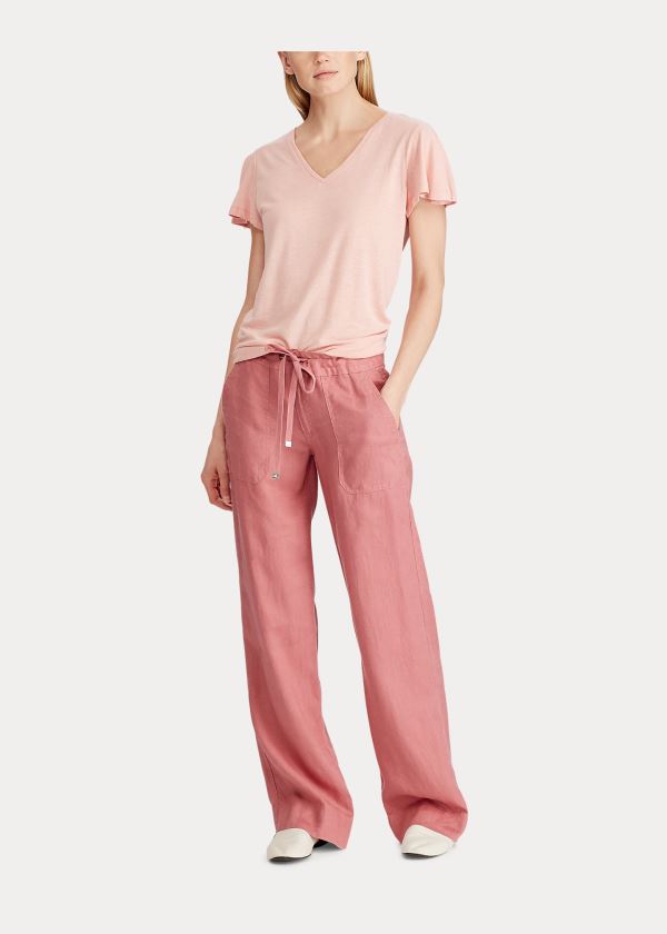 Ralph Lauren Linen Široké-Leg Pant Koralove | JWBDAhj3