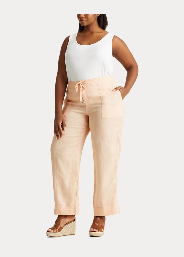 Ralph Lauren Linen Široké-Leg Pant Růžové | Xa0vX8De