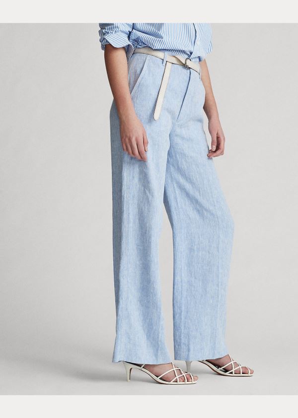 Ralph Lauren Linen Široké-Leg Pant Světle Blankyt | hTNdCmOr