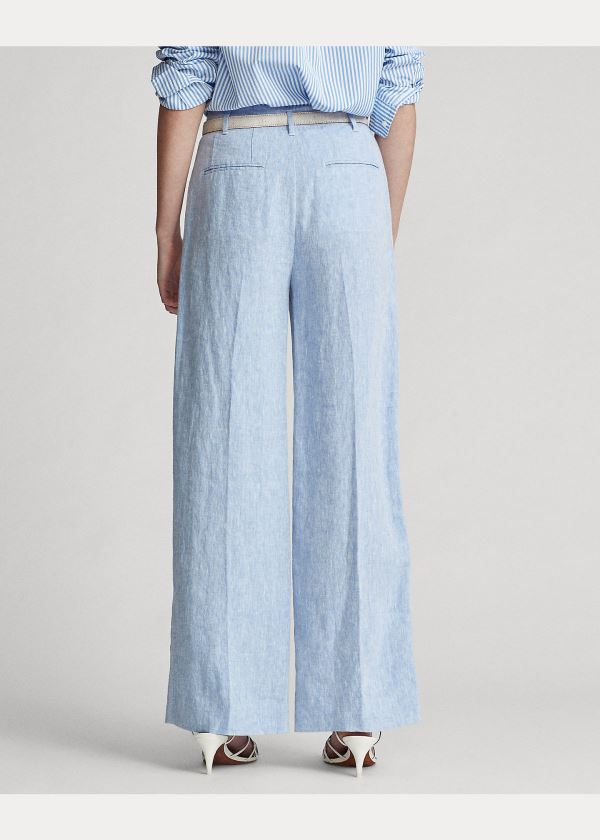 Ralph Lauren Linen Široké-Leg Pant Světle Blankyt | hTNdCmOr