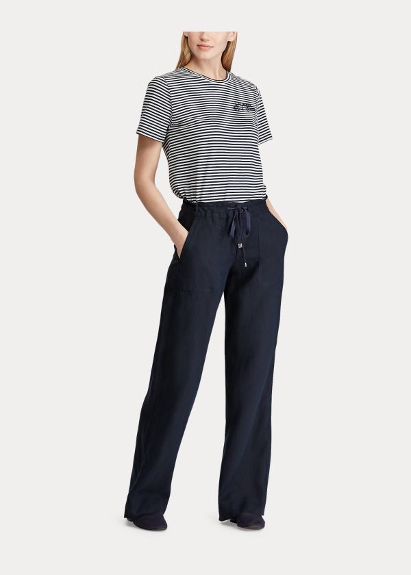 Ralph Lauren Linen Široké-Leg Pant Tmavě Blankyt | rwbJZNu0