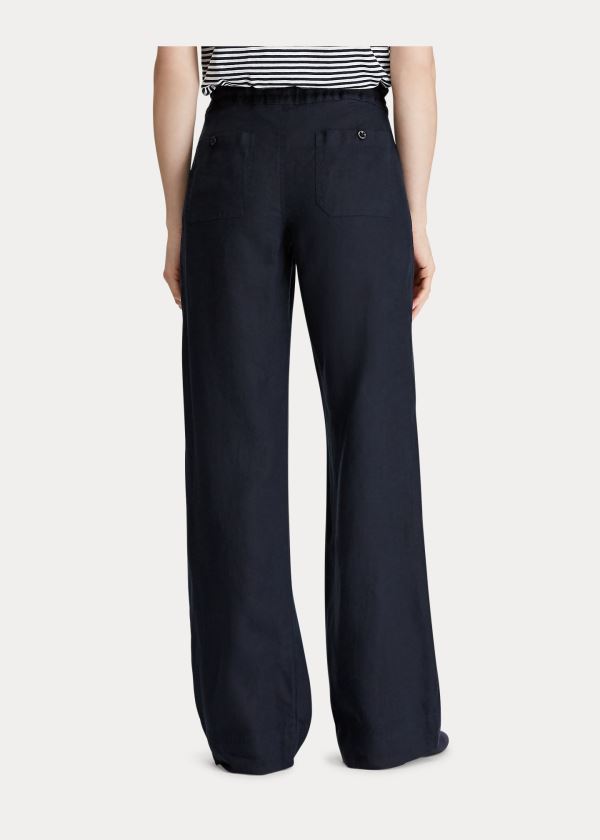 Ralph Lauren Linen Široké-Leg Pant Tmavě Blankyt | rwbJZNu0