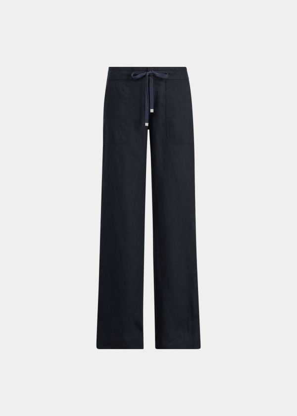 Ralph Lauren Linen Široké-Leg Pant Tmavě Blankyt | rwbJZNu0
