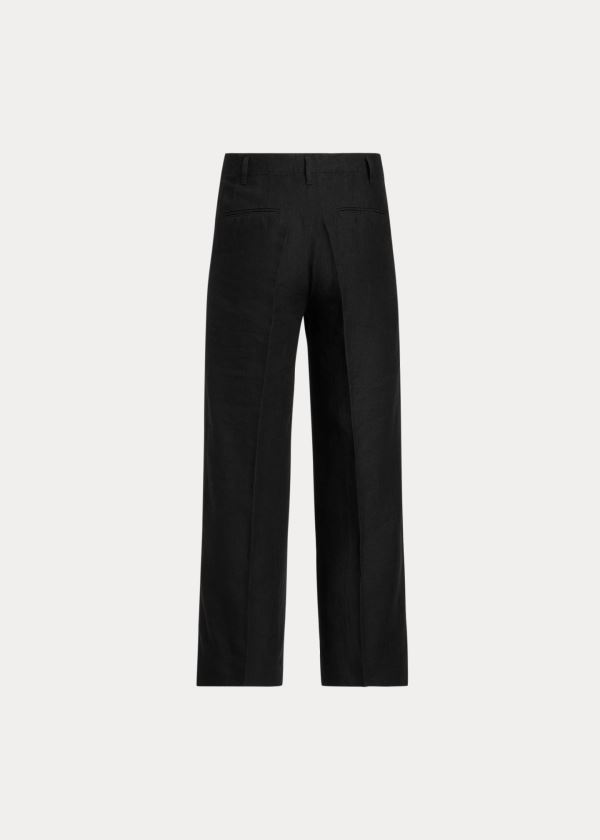 Ralph Lauren Linen Široké-Leg Pant Černé | ETSoilVF
