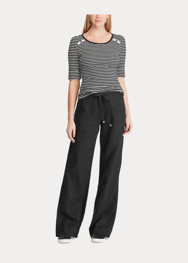 Ralph Lauren Linen Široké-Leg Pant Černé | PXCLhlru