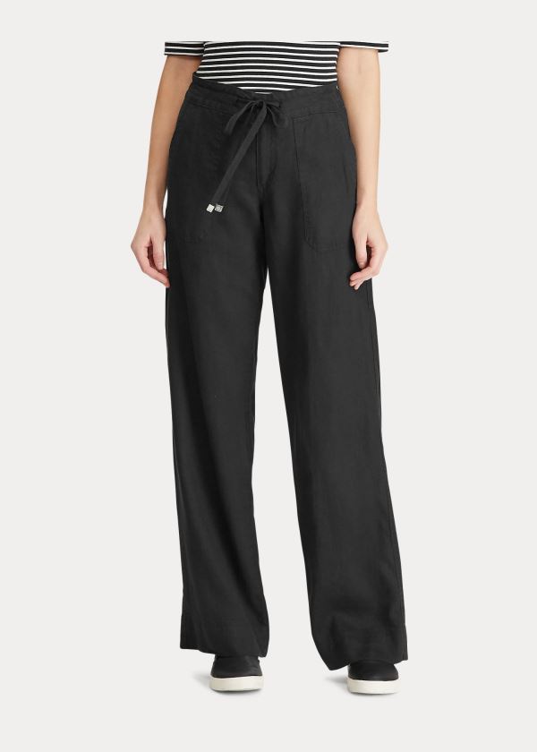 Ralph Lauren Linen Široké-Leg Pant Černé | PXCLhlru