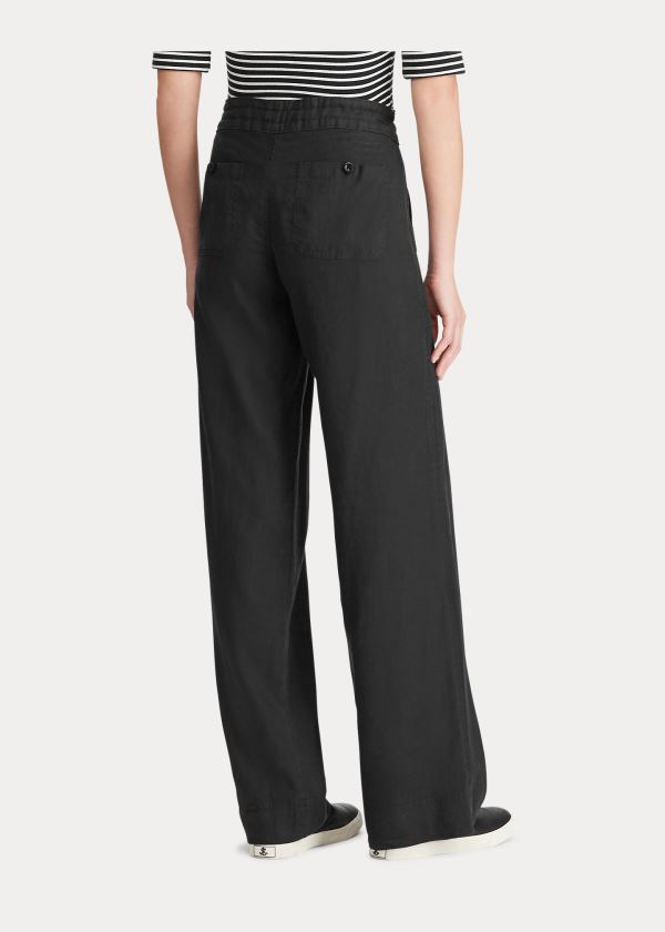 Ralph Lauren Linen Široké-Leg Pant Černé | PXCLhlru
