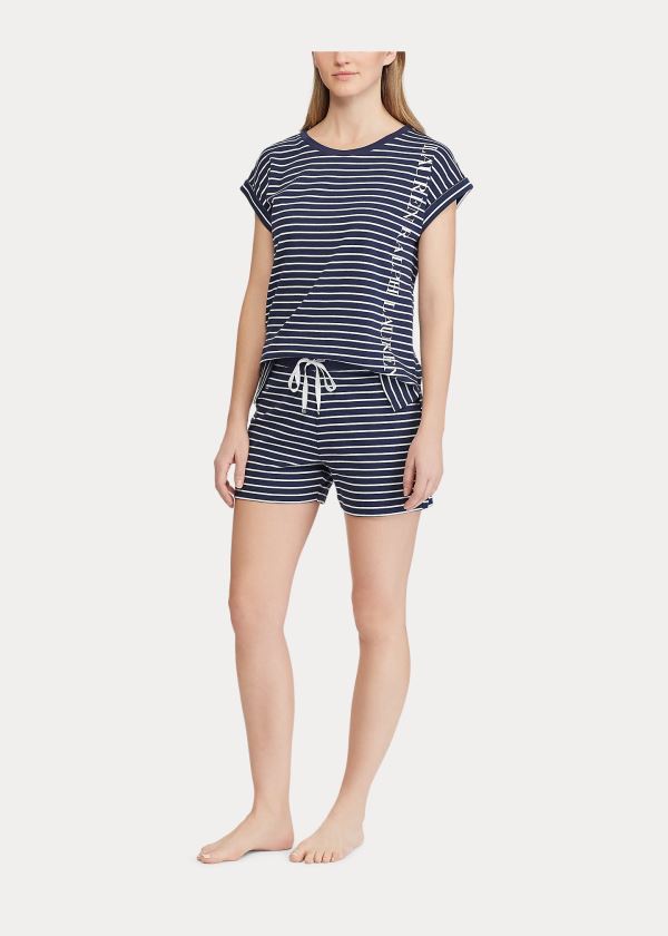 Ralph Lauren Logo Bavlněné-Blend Sleep Shirt Tmavě Blankyt | 4MvgYhc3