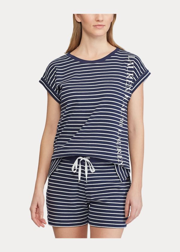 Ralph Lauren Logo Bavlněné-Blend Sleep Shirt Tmavě Blankyt | 4MvgYhc3