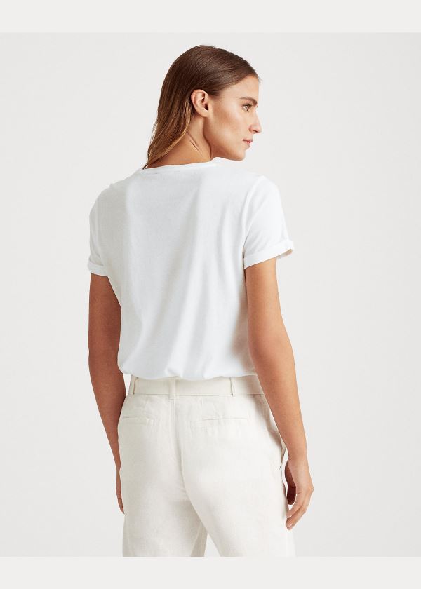 Ralph Lauren Logo Bavlněné-Blend Tee Bílé | 49XuUAVm