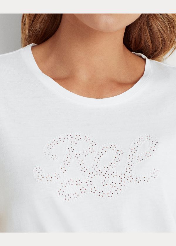 Ralph Lauren Logo Bavlněné-Blend Tee Bílé | 49XuUAVm