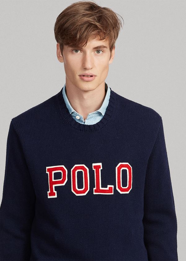 Ralph Lauren Logo Crewneck Svetrové Tmavě Blankyt | Zn1Vi7fX