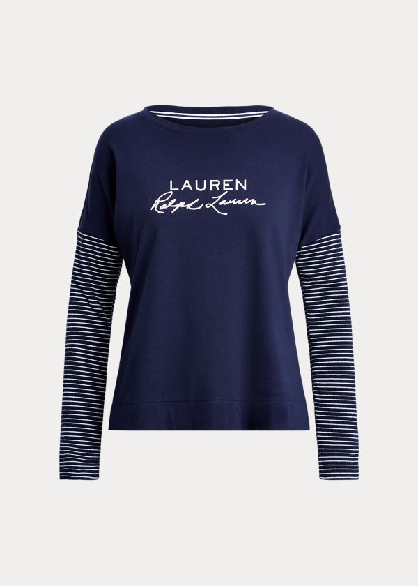 Ralph Lauren Logo Pajama Top Tmavě Blankyt Proužek | q1xcdrkV