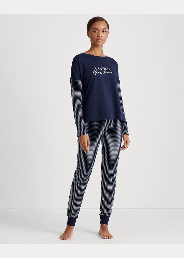 Ralph Lauren Logo Pajama Top Tmavě Blankyt Proužek | q1xcdrkV
