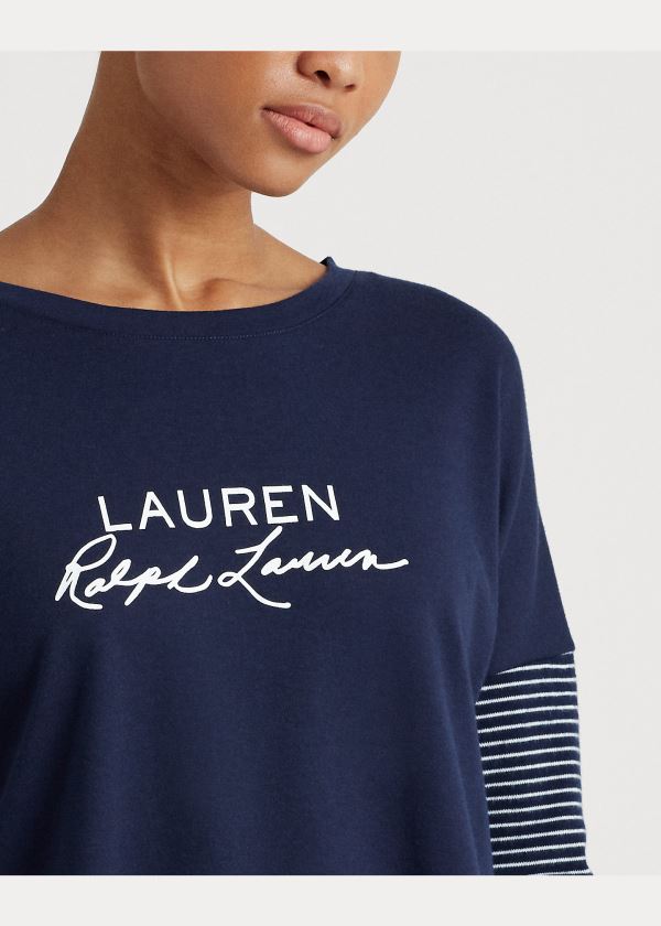 Ralph Lauren Logo Pajama Top Tmavě Blankyt Proužek | q1xcdrkV