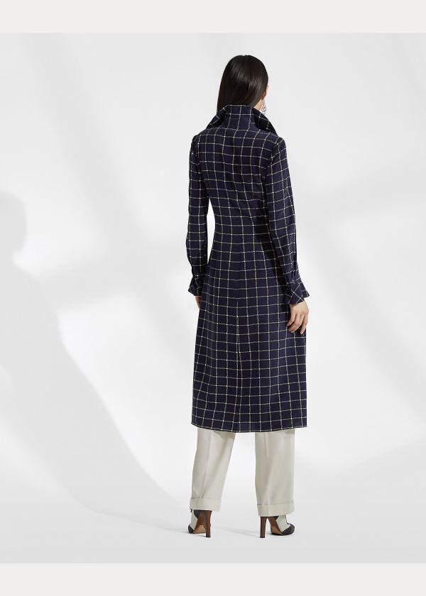 Ralph Lauren London Plaid Silk Shirtdress Tmavě Blankyt Krém | oCYEct10
