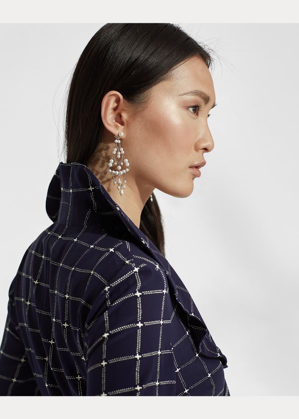 Ralph Lauren London Plaid Silk Shirtdress Tmavě Blankyt Krém | oCYEct10