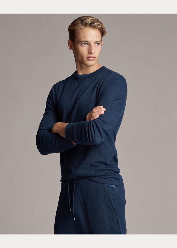 Ralph Lauren Long-Sleeve Crewneck T-Shirt Tmavě Blankyt | VC3TJtK4