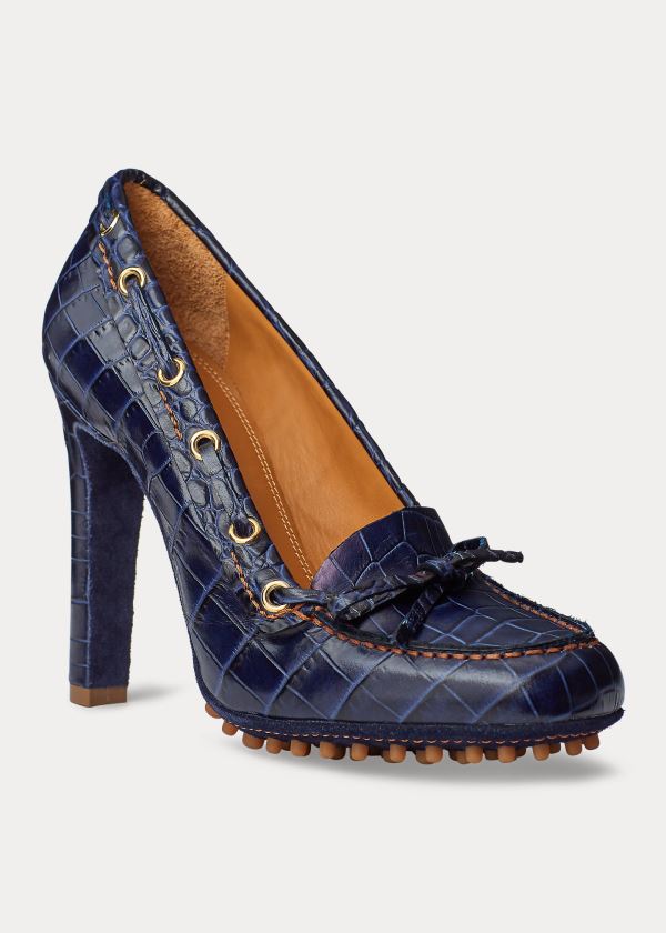 Ralph Lauren Lorean Embossed Calfskin Pump Tmavě Blankyt | 8R7Xdmx0