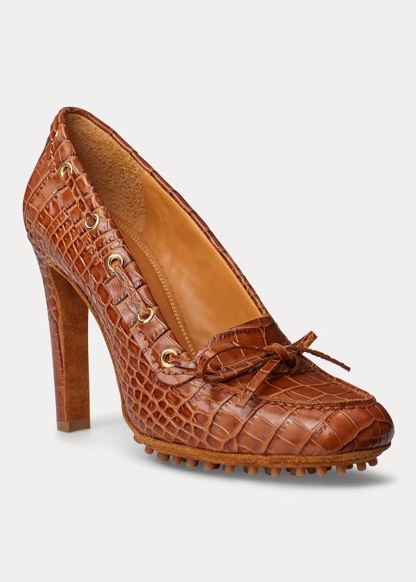 Ralph Lauren Lorean Embossed Calfskin Pump Hnědé | McosShX2