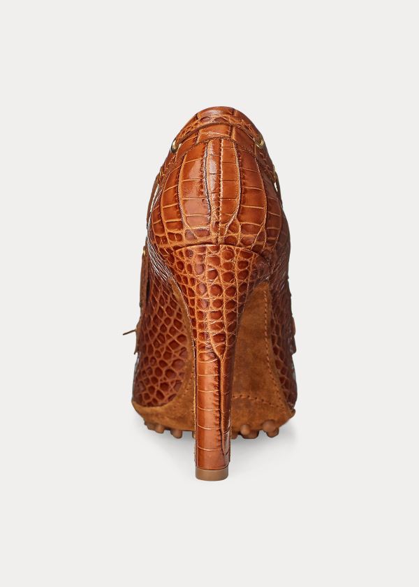 Ralph Lauren Lorean Embossed Calfskin Pump Hnědé | McosShX2