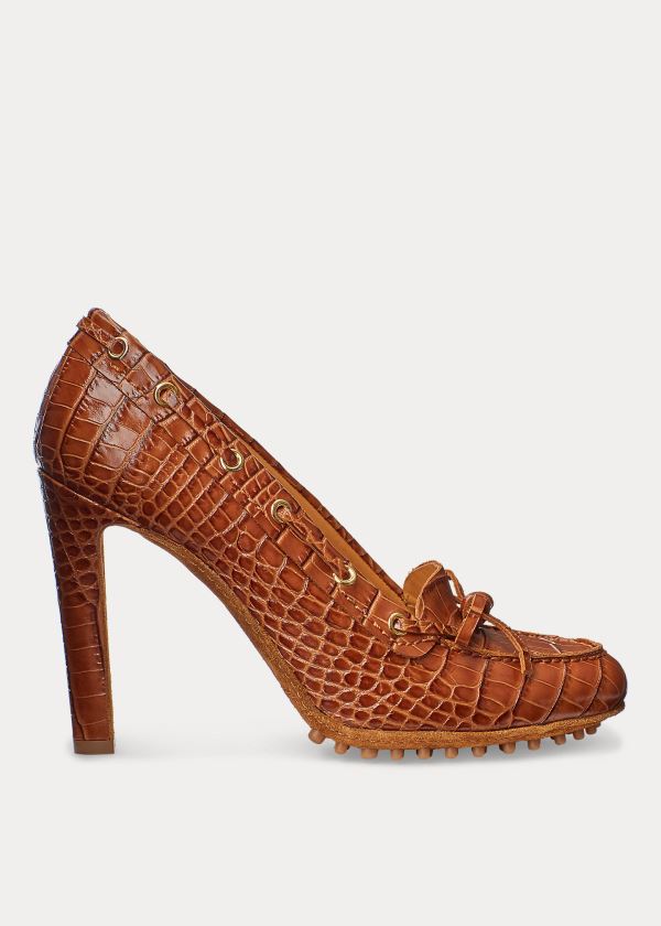 Ralph Lauren Lorean Embossed Calfskin Pump Hnědé | McosShX2