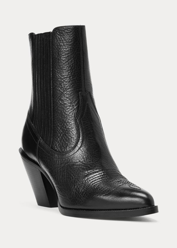 Ralph Lauren Lowrey Læder Cowboy Boot Černé | yZgXIh1O