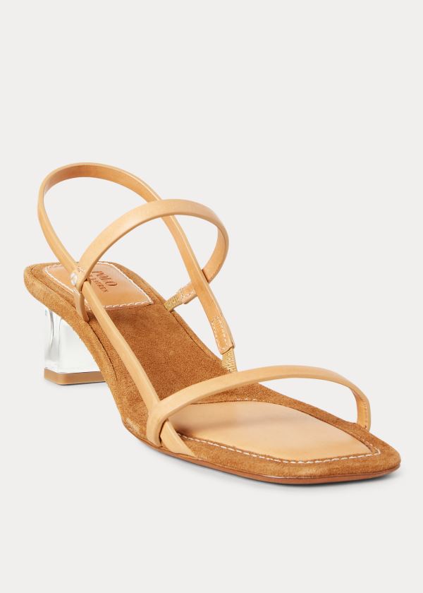 Ralph Lauren Læder Block-Heel Sandal Hnědé | 9FjV2zuD