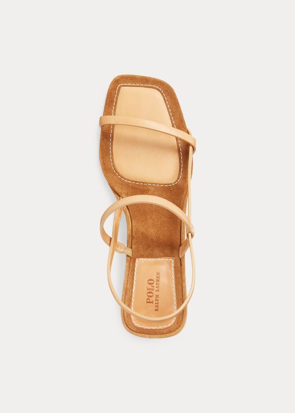 Ralph Lauren Læder Block-Heel Sandal Hnědé | 9FjV2zuD