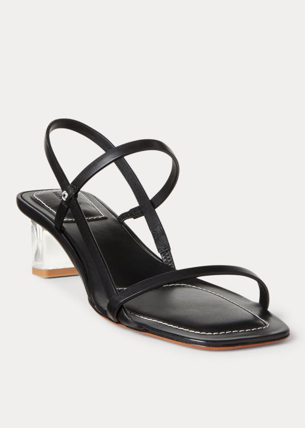 Ralph Lauren Læder Block-Heel Sandal Černé | 1b4lH9TV